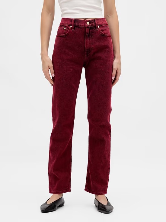 GAP Denim - Women’s High-Rise Straight Jeans in Deep Burgundy